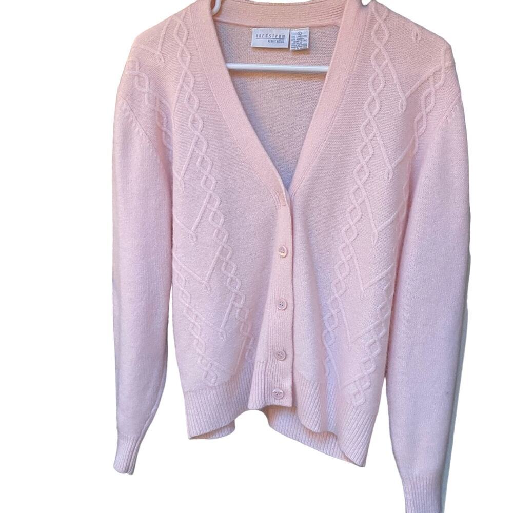 NWOT Nordstrom Lambswool and Rabbits Hair Pale Pink Cardigan Size L